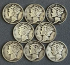 Mercury Dime WWII Silver Lot 8 Coins 1941-1945 F-VF Collector Set • R55