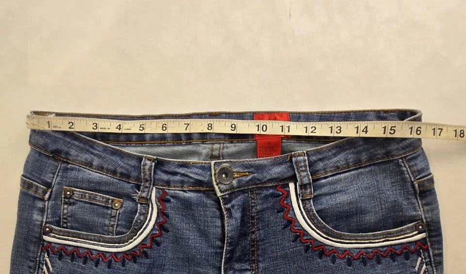 Pantalones de mezclilla V Cristina para mujer talla 10 rojos, blancos bordados festival tiro alto  Foto 4 de 4