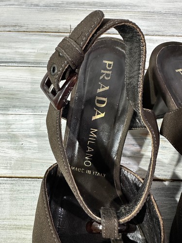 PRADA Milano Made In Italy Women's Heels Sandals Brown Luxury Brand - Picture 24 of 24