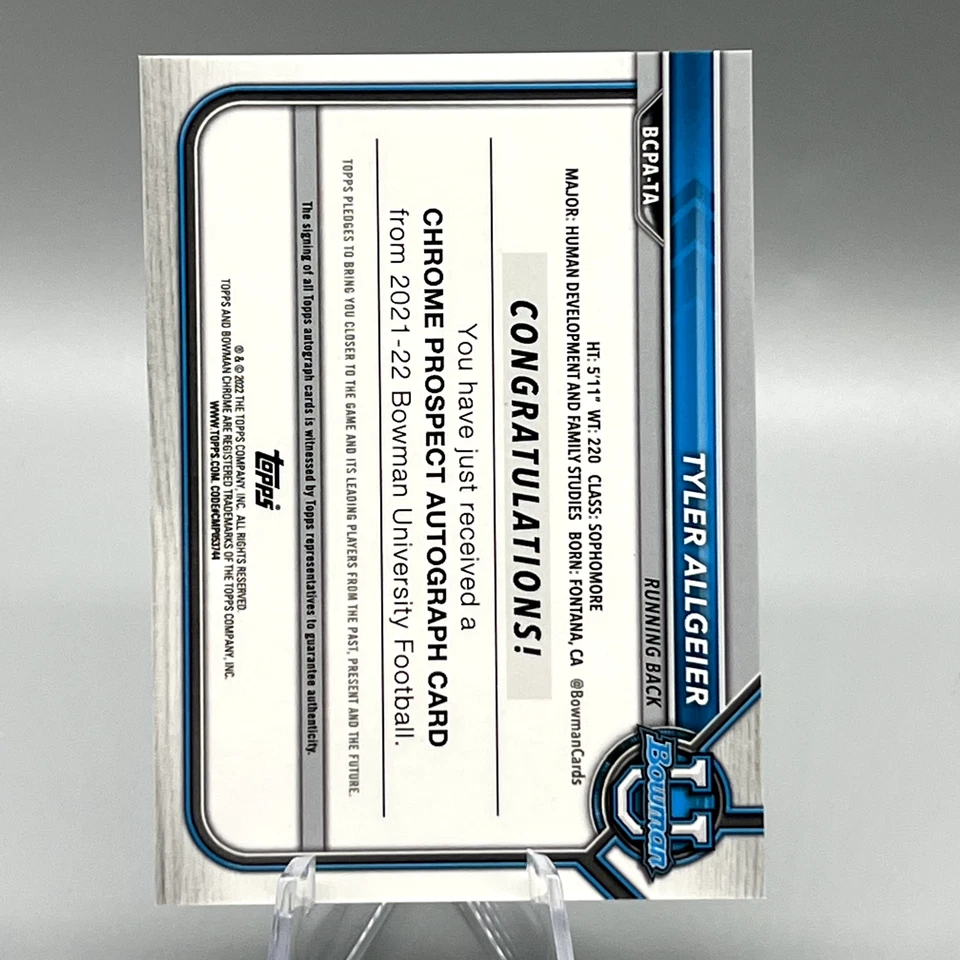 TYLER ALLGEIER 2022 Bowman UNIVERSITY LAVA REFRACTOR AUTO 015/199 Falcons - Image 3 of 3