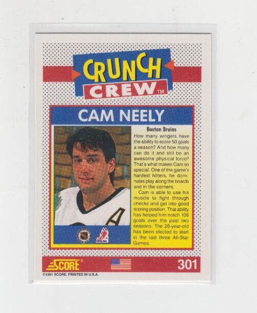 91/92 Score American Boston Bruins Cam Neely Crunch Crew card #301