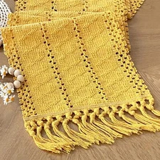 Yellow Table Runner with Tassels 90 Inches Long for Summer Home Decor Macrame...