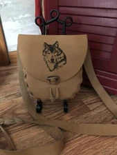 Handcrafted  Wolf Personalized Leather Bag Muzzleloading Hunting possible bag
