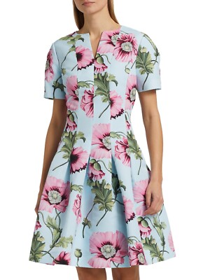 $3690 Oscar De La Renta Women's Poppies Faille Fit & Flare Dress Size 2 - Italy