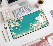 Aesthetic Cat  Flowers Desk Mat, Cute Large Mouse Pad, Kawaii Gaming Mouse Pad