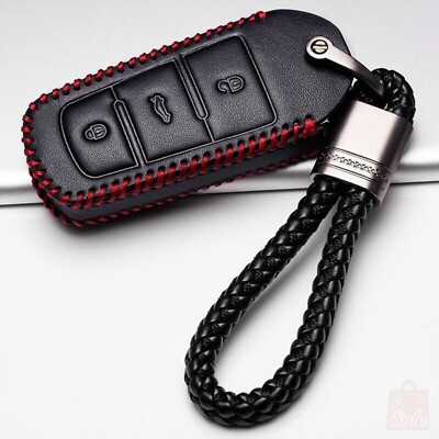 Car Leather Remote Key Fob Cover Case Keyring For Volkswagen