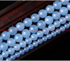Beauty 6/8mm Natural Blue Chalcedony Round Gemstone Loose Beads 15" AAA
