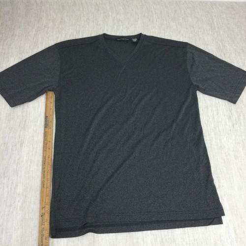 Jhane Barnes T Shirt Womens Medium Gray Solid Silk Short Sleeve V Neck Slit - Picture 7 of 8