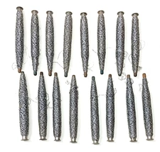 LOT OF 16 VINTAGE 6" TEXTILE BOBBIN SPOOLS WITH SILVER AND BLACK METALLIC THREAD