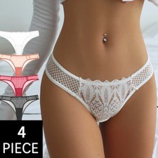 Pack Of 4 Sexy Womens Panties Briefs Thongs See Through Lace Underwear Intimates