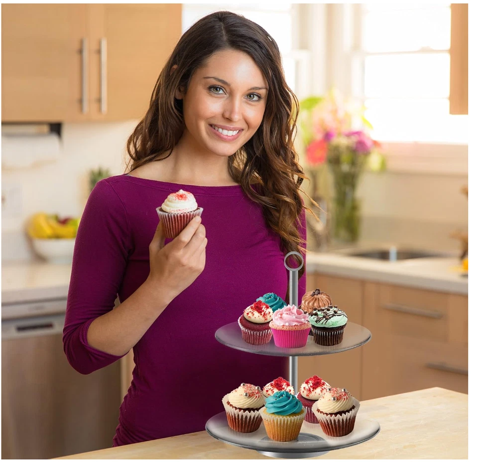 Chef Buddy Dessert Tower, 2-Tier Round Glass Display Stand - Image 4 of 4