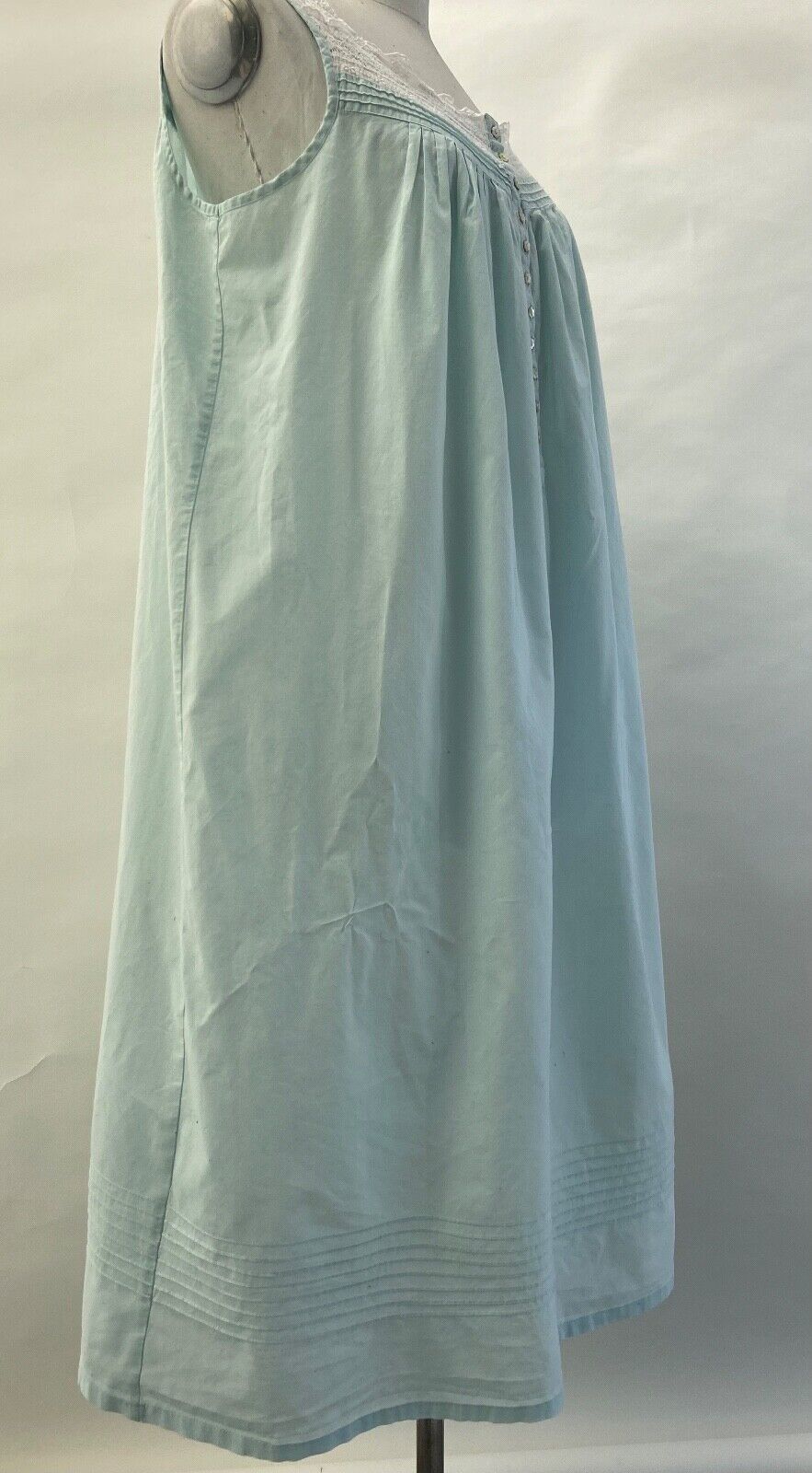 Eileen West Nightgown Midi Aqua Cotton Lace Pleat… - image 10