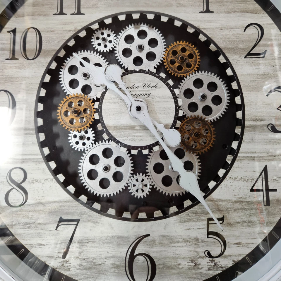 1pce 55cm White Clock With Moving Cogs Wall Art Home Steampunk - Image 2 of 3