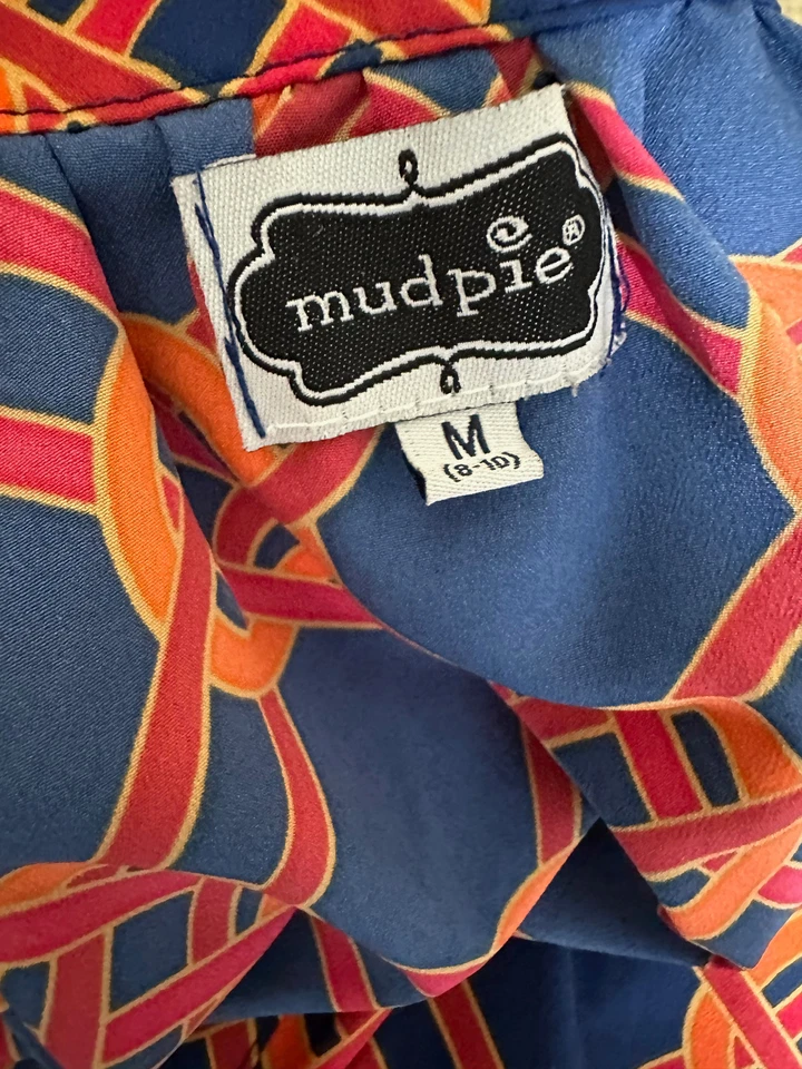 MUD PIE 蓝色橙色链条印花换装连衣裙束腰外衣 M — 第 2/2 张图片