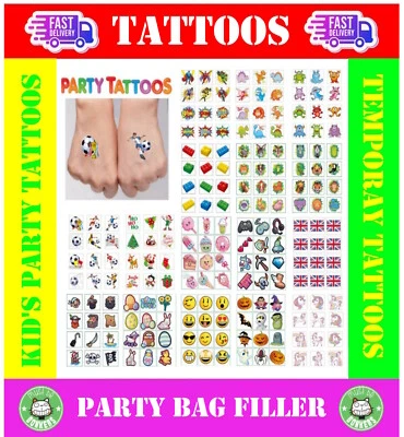 PLAYWRITE Kids Temporary Tattoos Childrens Boys Girls Loot Party Bag Fillers Fete FREEPOST