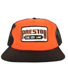 Vtg Preston 151 Line Patch Hat Spell Out Logo Mesh Snapback Trucker Baseball Cap