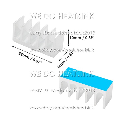 8x22x10mm Silver / Black Heatsink Radiator Cooler With Thermal Pad for DIP IC - Afbeelding 4 van 10
