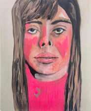 Original Portrait Woman Painting 8x10 Expressive Naive Outsider Art Miz Katie