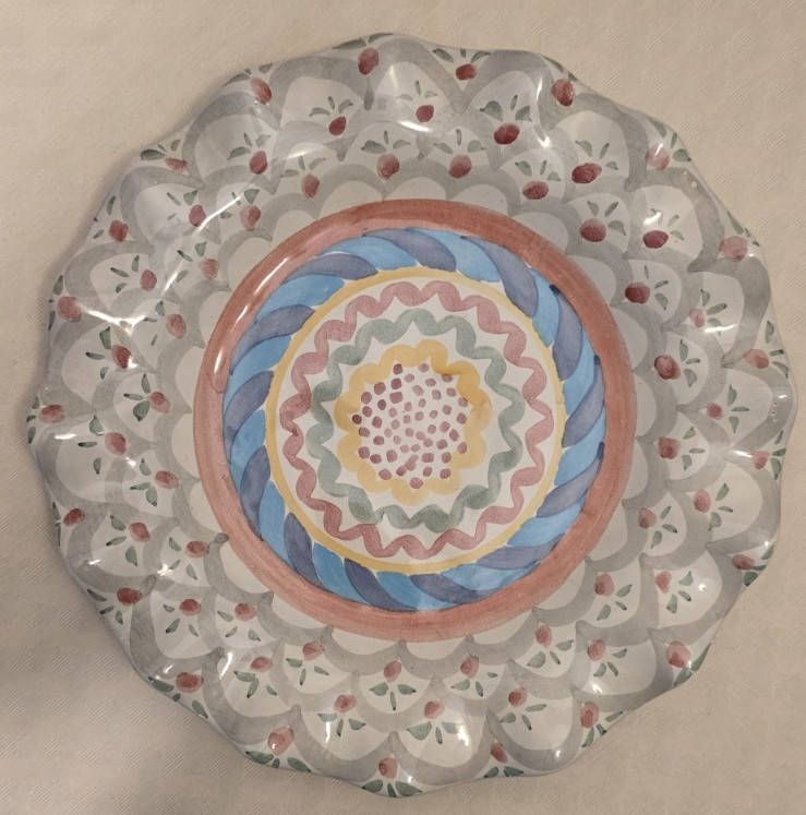 Mackenzie Childs Large Dinner Plate - 11 inch - Ruffled Edge,  "Stoke Gabriel"
