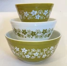 3 Vtg Pyrex Spring Blossom Crazy Daisy Nesting Mixing Bowls Set 401 402 403
