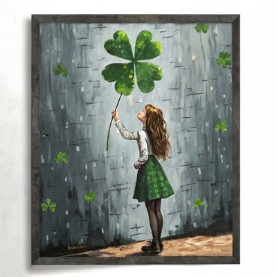 Vierblättriges Kleeblatt Poster Kleeblatt Graffiti Mädchen mit Glück 1 Kunstdruck Wanddeko