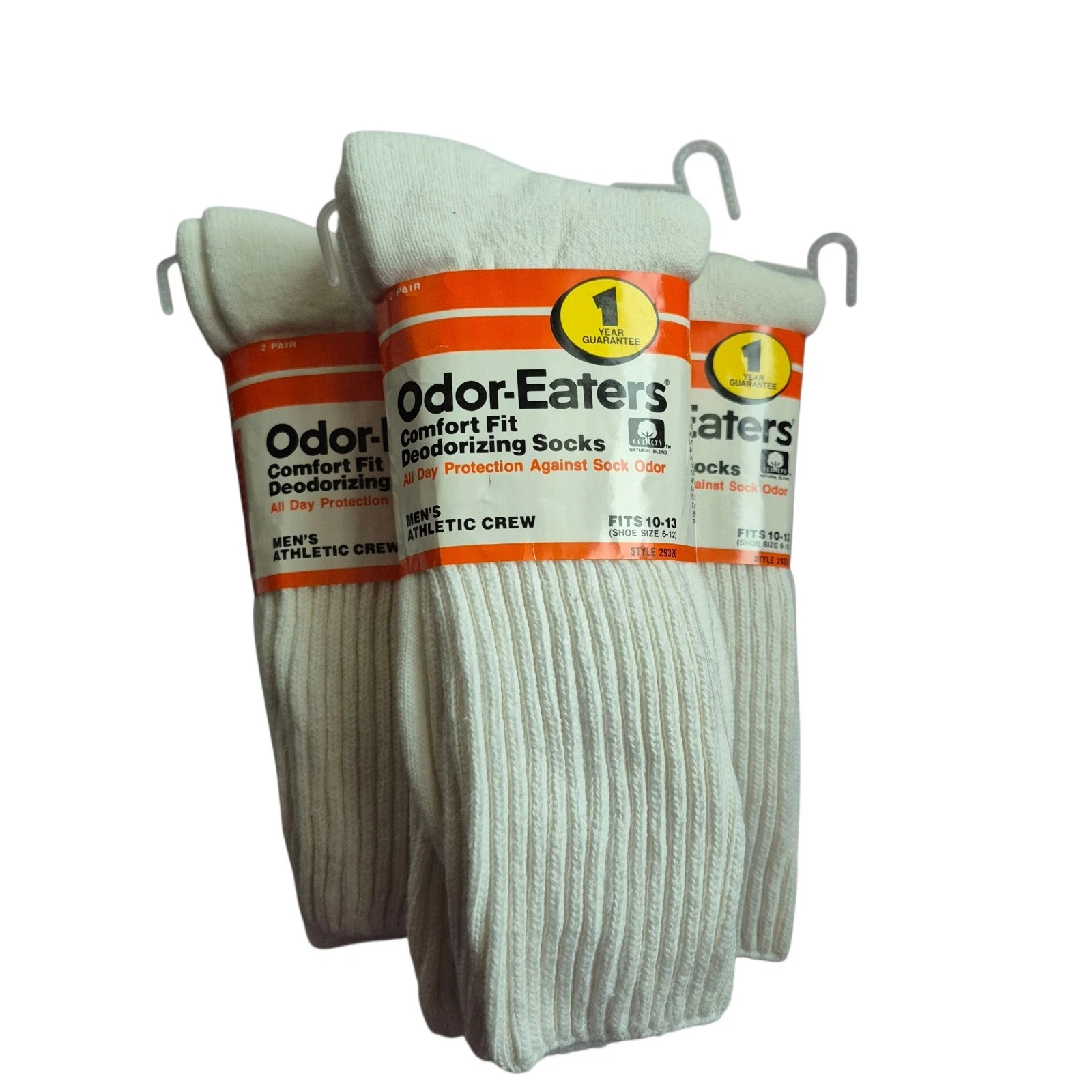 6 Pair VTG Odor Eaters Comfort Men ATHL. Crew All Day Deoderizing Size 6-12 NEW