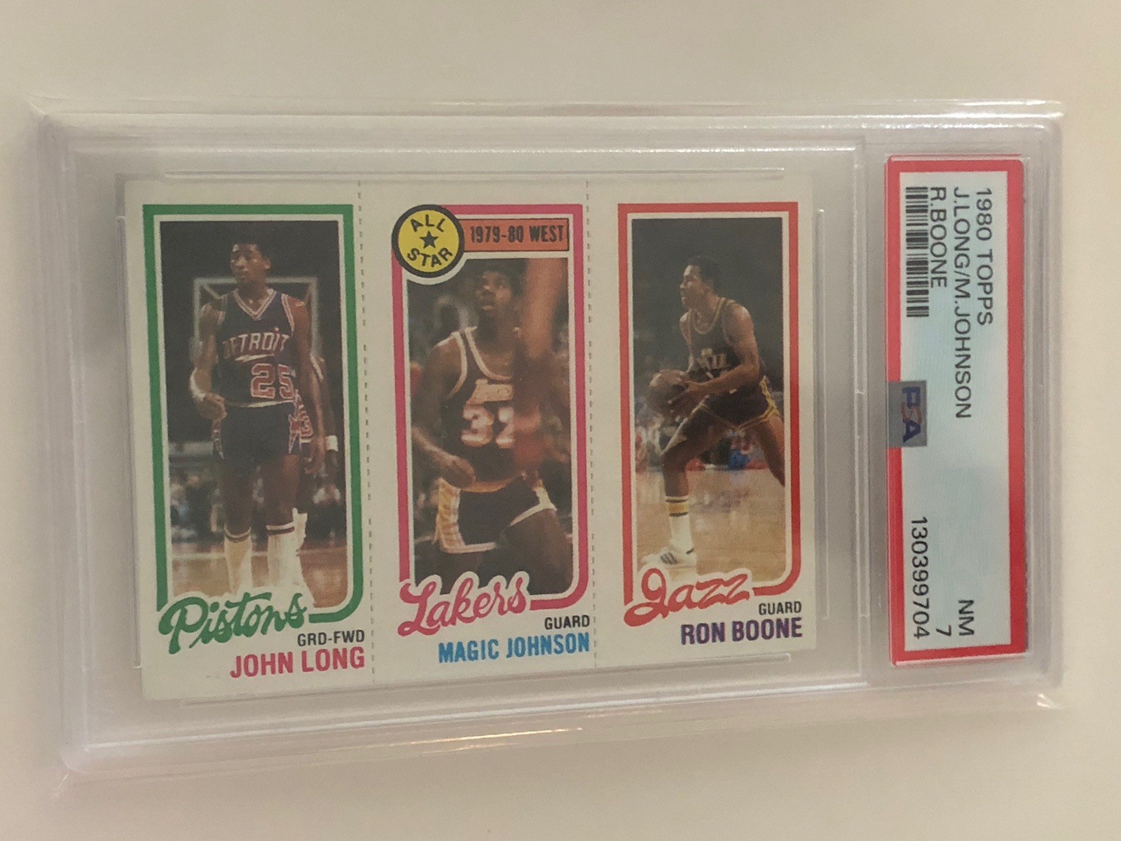 1980 Topps Basketball John Long, Magic Johnson (Rookie Year) Ron Boone NM PSA 7