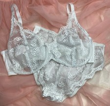 Victoria s Secret Vtg 90 s White Lace Bra 38D Shiny Satin Bikini Set Panty L