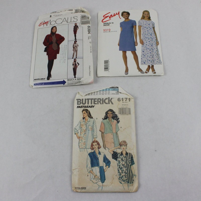 Lot of 3 Sewing Patterns McCall's 9319 8394 Butterick 6171 Sz 12-24