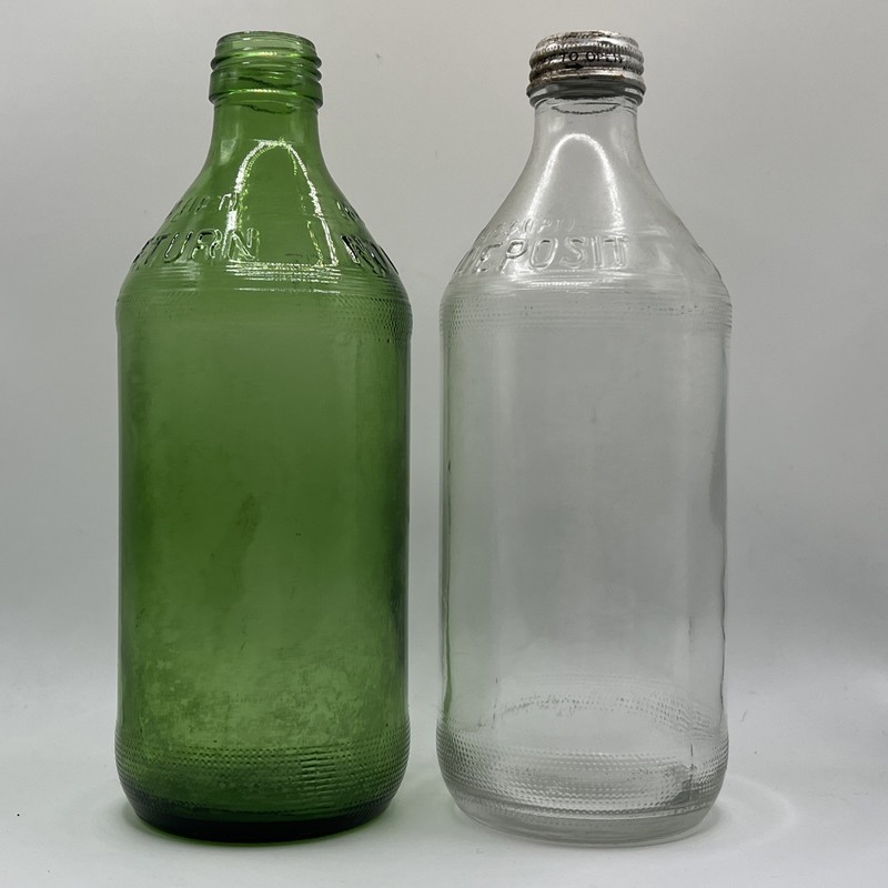 Vintage GLASS bottles  (GREEN, CLEAR) 16 FL OZ