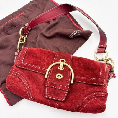 Coach Soho rote Wildleder Leder Schultertasche Damen Handtasche authentisch J...