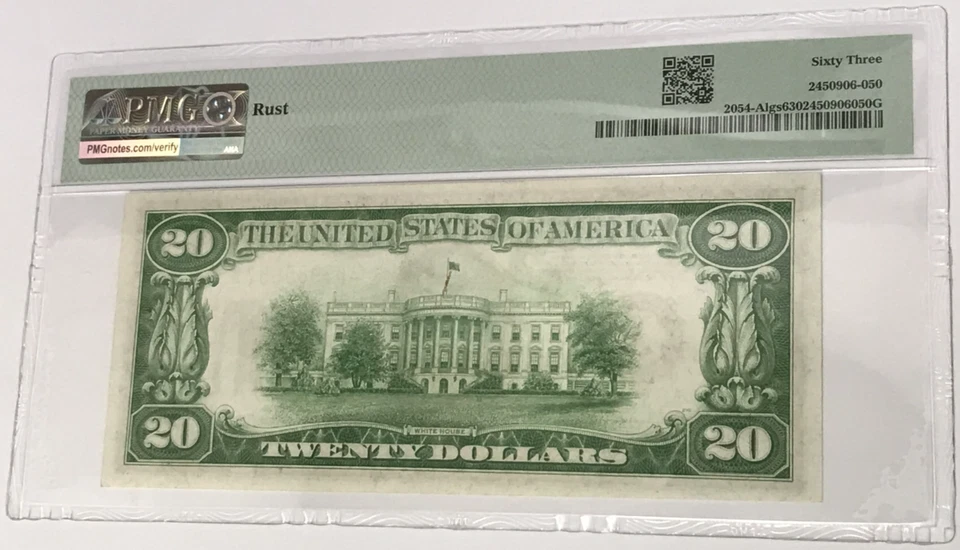1934 $20 Federal Reserve Note Boston PMG 63 CU Uncirculated Fr#2054 Light Green - Image 2 of 2