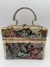 Delill VTG 1960’s Italian Tapestry Train Case/ Purse Floral Gold-Tone Hardware