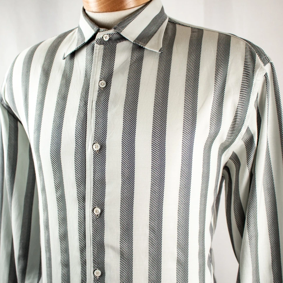 Camisa de hombre ZANELLA gris blanca plateada a rayas talla 16,5, L Foto 4 de 4