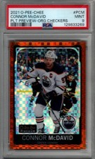 2021-22 OPC PLATINUM PREVIEW ORANGE CHECKERS #P-CM CONNOR MCDAVID PSA 9 # /15