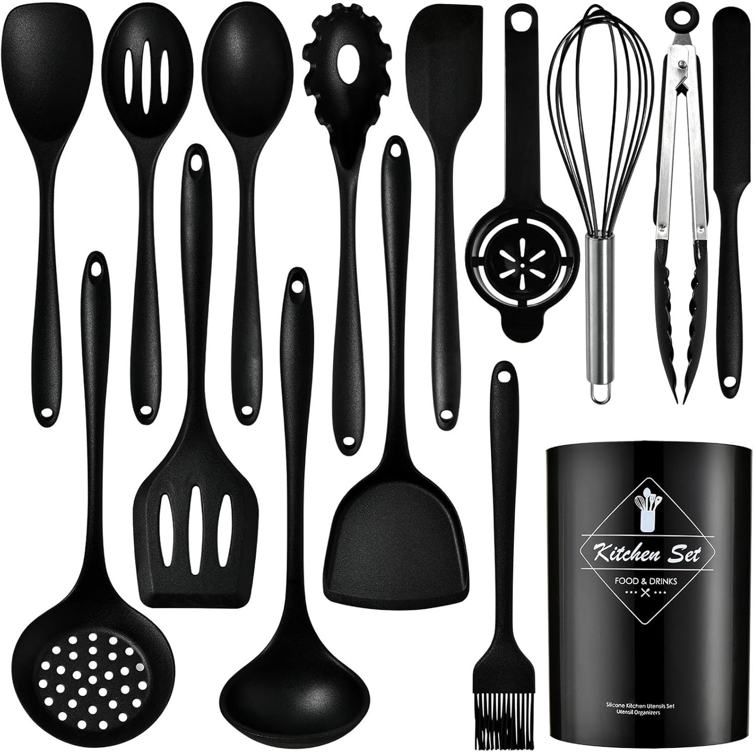 Set Utensili Cucina Silicone e Acciaio 15pz | Design Elegante Antigraffio