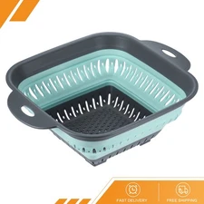 Silicone Collapsible Colander Square Collapsible Strainer with Handles Green