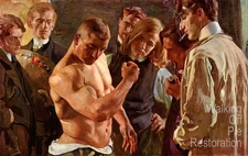 Flexing Muscles painting 5x7 reprint Osmar Schindler 1907 Gay Estate Collection