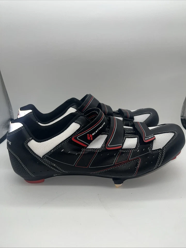 Zapatos de Ciclismo Scattante Spin Scallino 3 Pernos Talla 47 EU - Talla 13 EE. UU. Negro y Rojo Foto 4 de 4