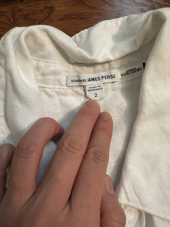 James Perse 100% 亚麻女式纽扣衬衫连衣裙 2 码白色 — 第 3/4 张图片