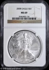 2008 $1 American Silver Eagle NGC MS 69 | Uncirculated UNC BU