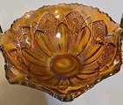 Vintage Indiana Carnival Amber Irridescent Glass Flower Bowl