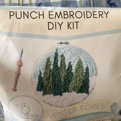 Punch Needle Embroidery Kit Winter Forest trees Round 8'' Diameter NO NEEDLE