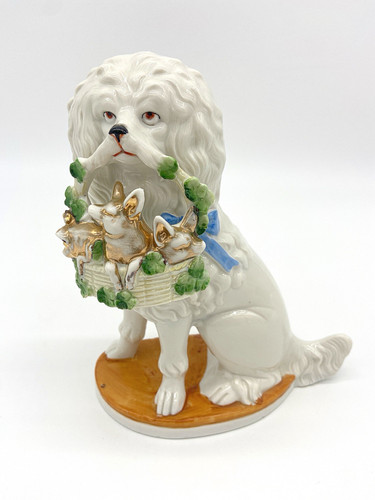Antique German Porcelain Poodle Mantel Shelf Dog 1910s "2501" READ Wally Dog - Picture 1 of 9