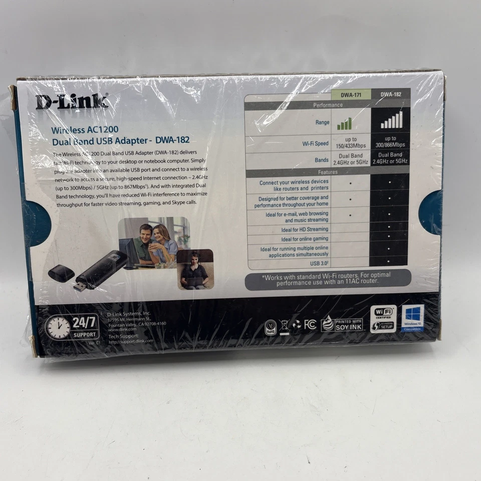 NEW SEALED D-Link DWA-182 Dual Band USB Adapter Wireless USB 3.0 AC1200   GAMING - Image 4 of 4
