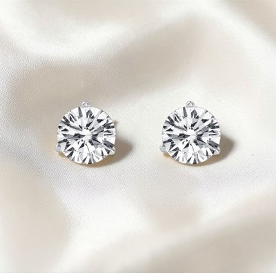 4 Ct Lab-Created Round Diamond Studs in 3 Prong Martini 14K White Gold D VS 1