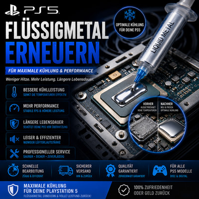 Playstation 5 PS5 Reinigung Erneuerung Flüssigmetall Hitze Hotspot Reparatur