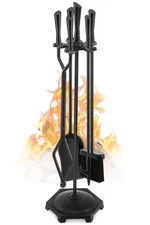 5 Pcs Fireplace Tools Set 32" Black Wrought Iron Large Fire Tool Set for Outd...