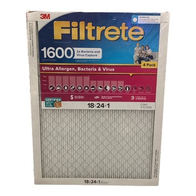Filtrete Ultra Allergen 2X Bacteria & Virus Filter (1600 MPR) 18x24x1 (4 Pack)