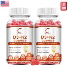 2Pack Vitamin D3 K2 Gummies - 60 Count - Support Bone Heart Immune Health